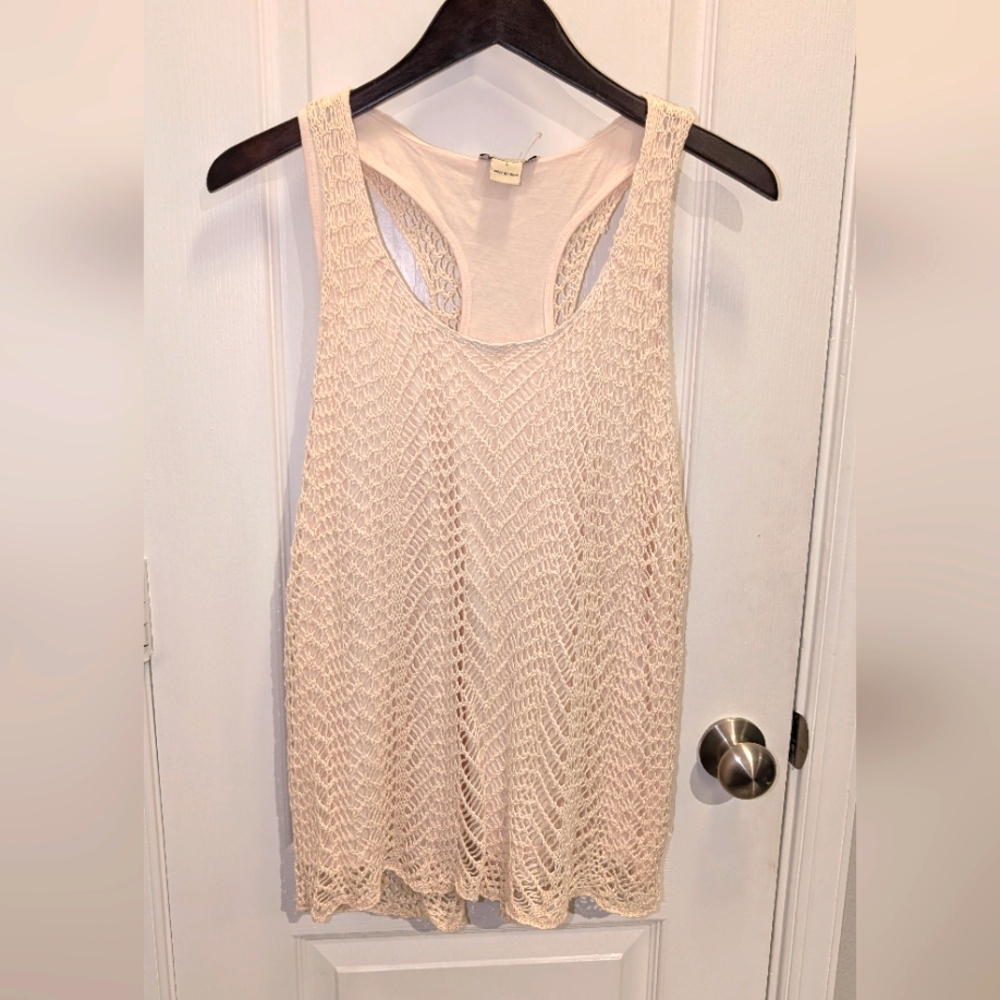 Lucky Brand Bohemian Beige‎ Crochet Layered Tank Large